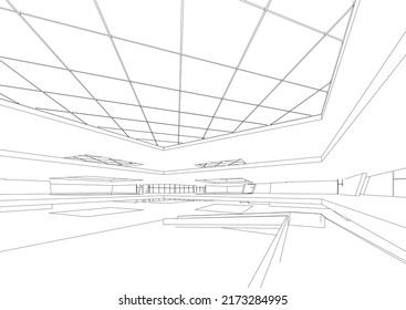 View of modern architecture 3d illustration