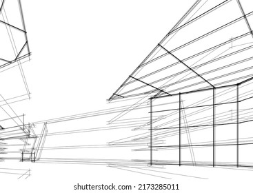 View of modern architecture 3d illustration