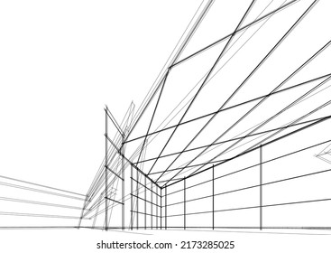 View of modern architecture 3d illustration