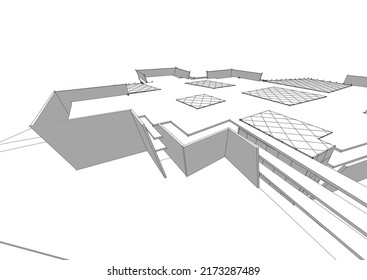 View of modern architecture 3d illustration