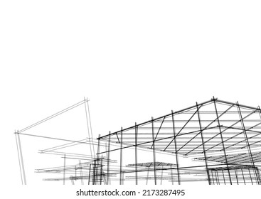 View of modern architecture 3d illustration