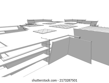 View of modern architecture 3d illustration