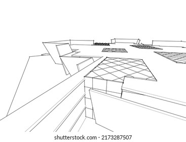 View of modern architecture 3d illustration