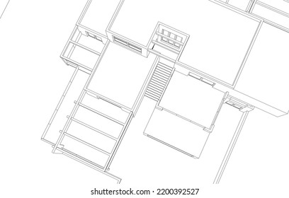 View of modern architecture 3d illustration