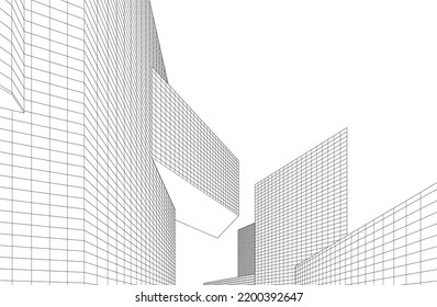 Vista de la arquitectura moderna 3d ilustración