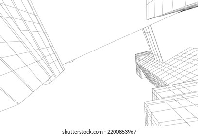 Vista de la arquitectura moderna 3d ilustración