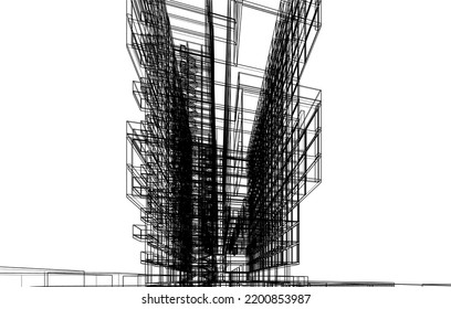 Vista de la arquitectura moderna 3d ilustración