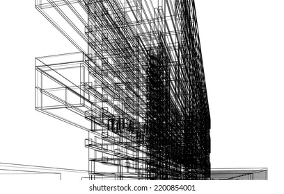 View of modern architecture 3d illustration