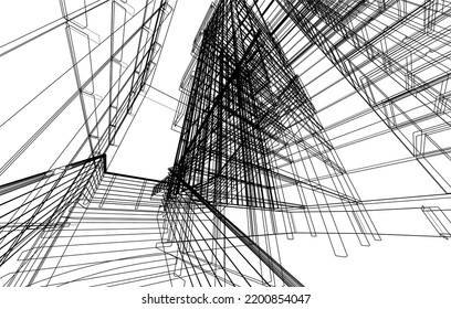 Vista de la arquitectura moderna 3d ilustración