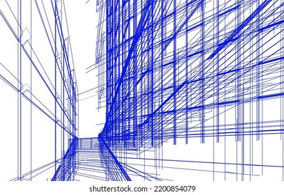 Vista de la arquitectura moderna 3d ilustración
