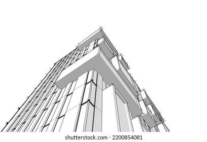 View of modern architecture 3d illustration