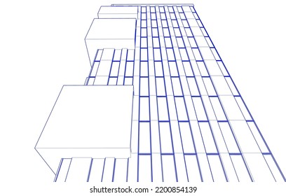 View of modern architecture 3d illustration