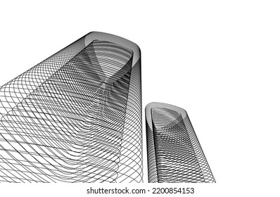 Vista de la arquitectura moderna 3d ilustración