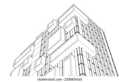 View of modern architecture 3d illustration