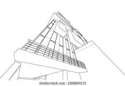 Vista de la arquitectura moderna 3d ilustración