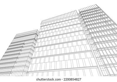 Vista de la arquitectura moderna 3d ilustración