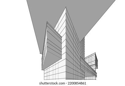 Vista de la arquitectura moderna 3d ilustración