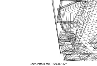 View of modern architecture 3d illustration