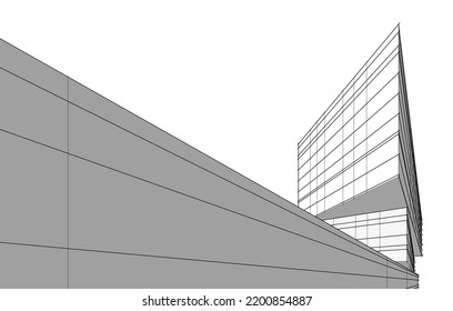 View of modern architecture 3d illustration