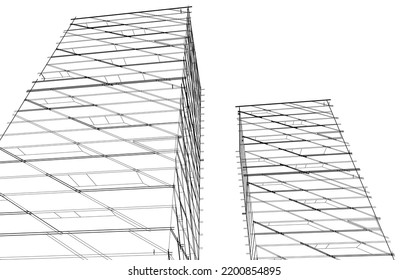 View of modern architecture 3d illustration