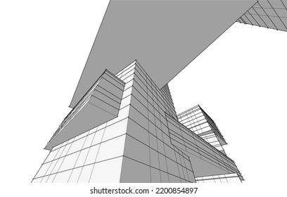 Vista de la arquitectura moderna 3d ilustración