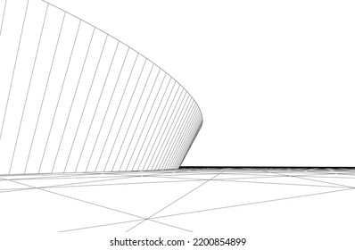 Vista de la arquitectura moderna 3d ilustración