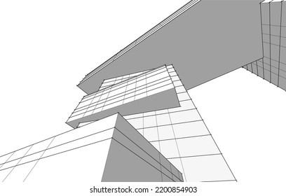 Vista de la arquitectura moderna 3d ilustración
