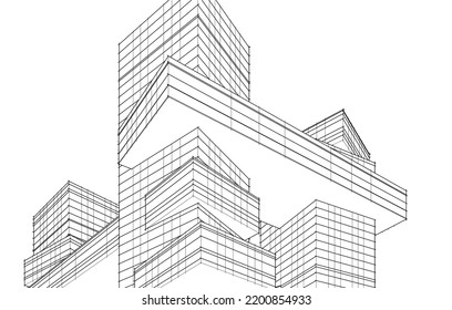 View of modern architecture 3d illustration
