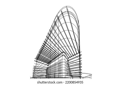 Vista de la arquitectura moderna 3d ilustración