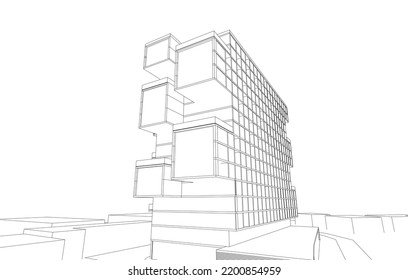 View of modern architecture 3d illustration