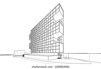 View of modern architecture 3d illustration