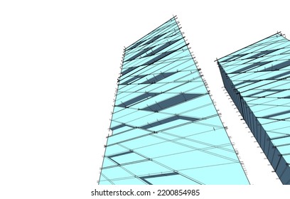 Vista de la arquitectura moderna 3d ilustración