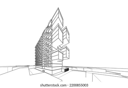 View of modern architecture 3d illustration