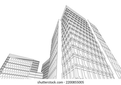 View of modern architecture 3d illustration