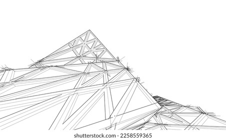 Vista de la arquitectura moderna 3d ilustración