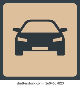 Auto Front View Silhouette Icon, Modern Passenger Car Flat Vector Button