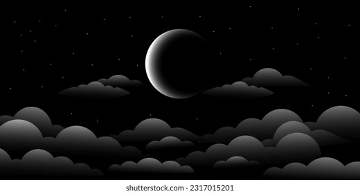 view to moon at the night in gradient style illustration