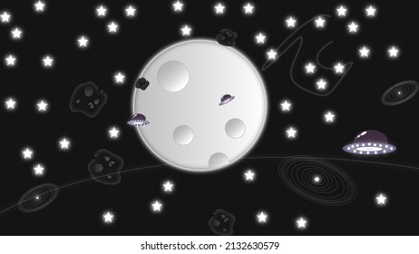 
The view of the moon in space and the bright stars is very beautiful