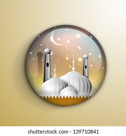 View of Mosque or Masjid in shiny moon ans stars night, concept for Muslim community holy month Ramadan Kareem or Ramazan Kareem.