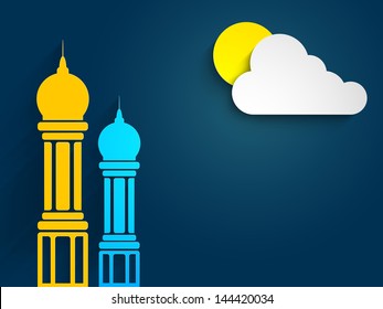 Blick auf die Moschee auf goldenem Mondlicht Nacht Konzept für muslimische Gemeinde heiligen Monat Ramadan Kareem.