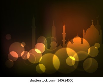 View of Mosque on shiny abstract background for Ramadan Kareem.