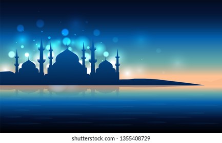 View of Mosque in shiny moonlight night.