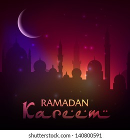 View of Mosque in shiny moonlight night background for Ramadan Kareem.