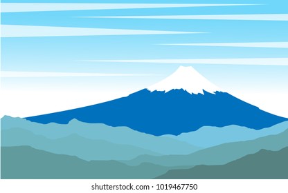 View of mount Fuji with snow on the top hat of the mountain from the mountain range far away with clear blue sky in clear day