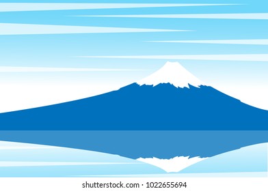 View of mount Fuji with snow on the top hat of the mountain with rejection of the vocal fuji mountain on the lake surface with clear blue sky in clear day