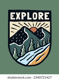 View of the mountain , explore the nature vintage vector design for badge, sticker, t shirt illustration