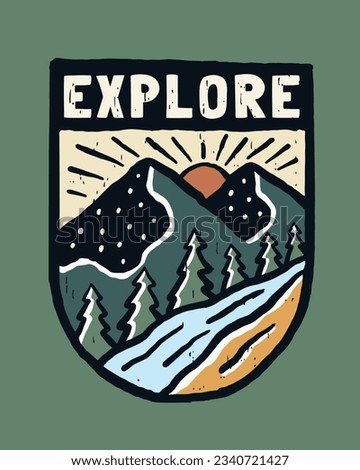 View of the mountain , explore the nature vintage vector design for badge, sticker, t shirt illustration