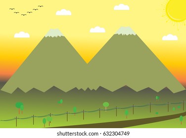 view of the mountain flat design paper design