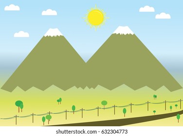 view of the mountain flat design paper design
