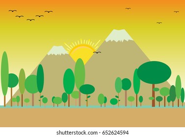 view of the mountain flat design paper design
